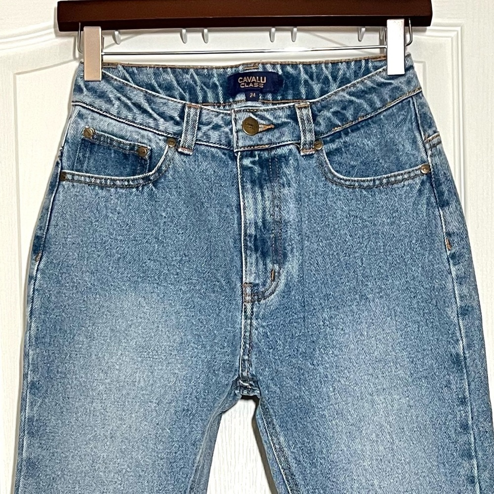 NWT Cavalli Class High Rise Cropped Straight Leg Jeans Sz 24 Y2K Retro Designer - Picture 2 of 16